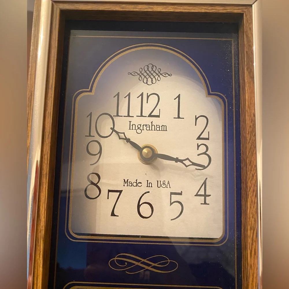 Ingraham Vintage Wood Wall Or Mantle Clock W/Poem.Dark Blue Background.Like New.